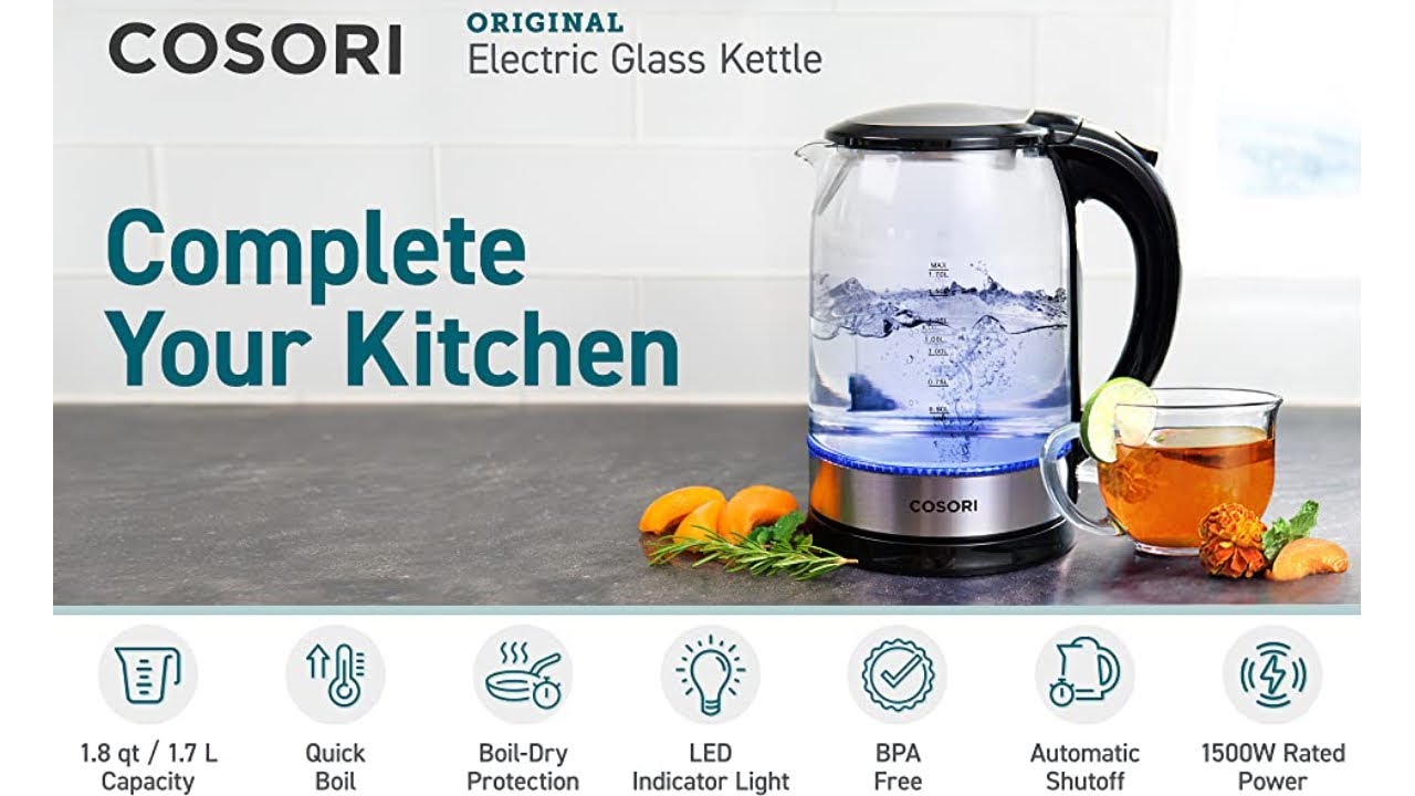 COSORI Glass Boiler Hot Water & Tea Heater with LED Indicator Light,100