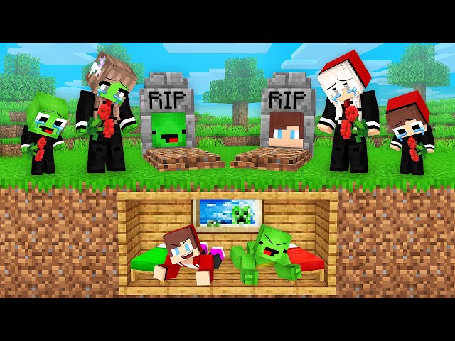 JJ & Mikey Built a HOUSE inside the GRAVE To Prank Families in Minecraft (Maizen) class=