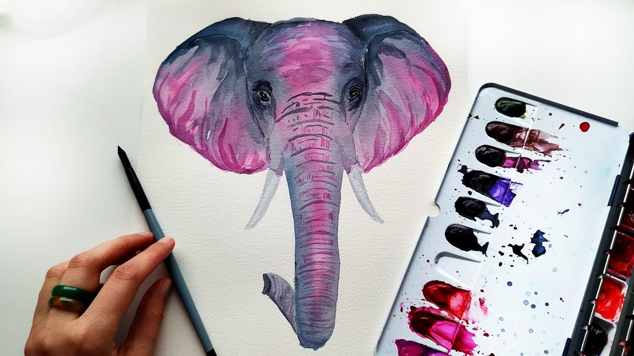 How to Paint Watercolor Elephant - Cute Elephant Head Painting \ Animals Art