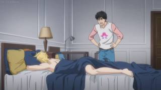 Eiji the wife waking up his husband Ash 