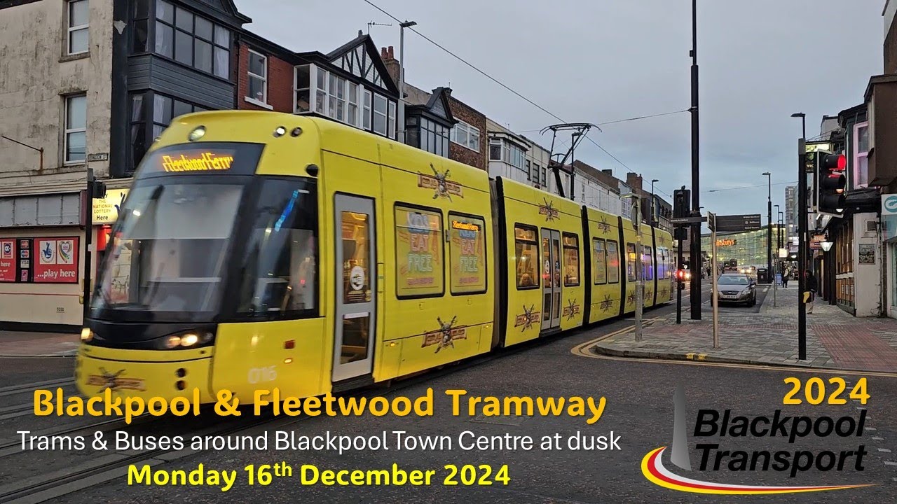 691 - Blackpool & Fleetwood Tramway: Blackpool Town Centre with buses at dusk on 16th December 2024
