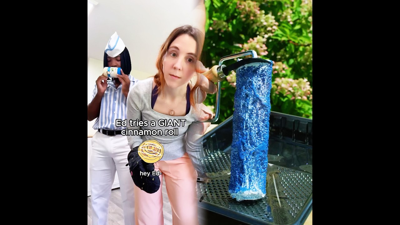 Kat has Ed try a GIANT (vegan) cinnamon roll 😍 ‪@ItsGoodBurgerEd‬ 