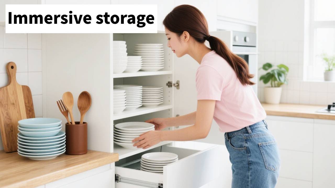 Immersive kitchen storage tray