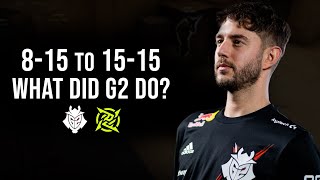 How did G2 come back from being down 8-15 vs NIP?