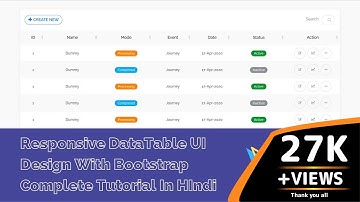 Responsive DataTable UI Design | HTML5 | CSS3 | Bootstrap | jQuery | Hindi | JavaScript Project
