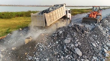 Part03,Whoa! The Greatest New Project Wheel Loader SDLG Push Stone Into Lake Deep Using a 25 ton Tru