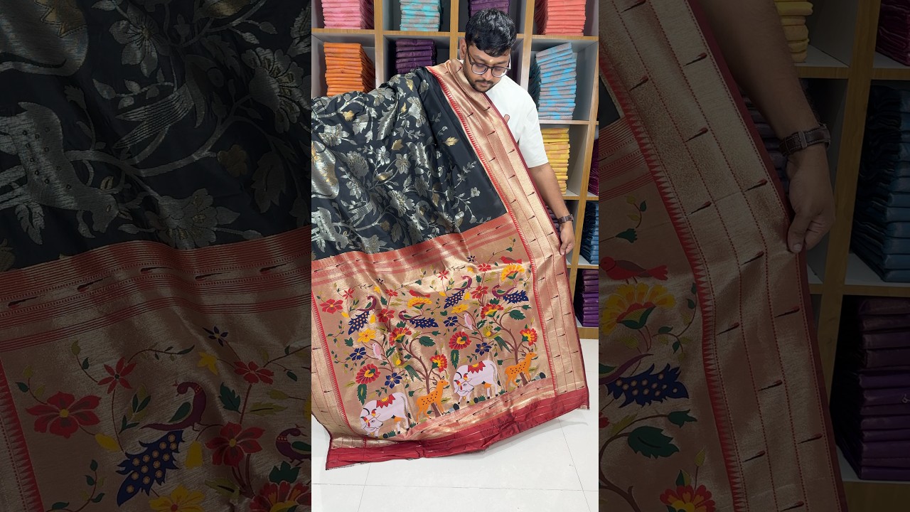 Maharashtrian 3D Pichwai Soft Silk Paithani Saree