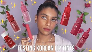 Testing Korean lip-tints on BROWN skin 💋 - (peripera / macqueen / pony effect) | Elvia Kiara