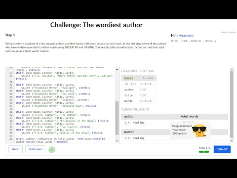 Challenge: The wordiest author on Khan Academy using HAVING, COUNT & GROUP BY Operators| Day 32 SQL