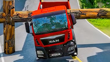 Capsule Bus & Dump Truck Log Barrier Crush #beamngdrive #bus 