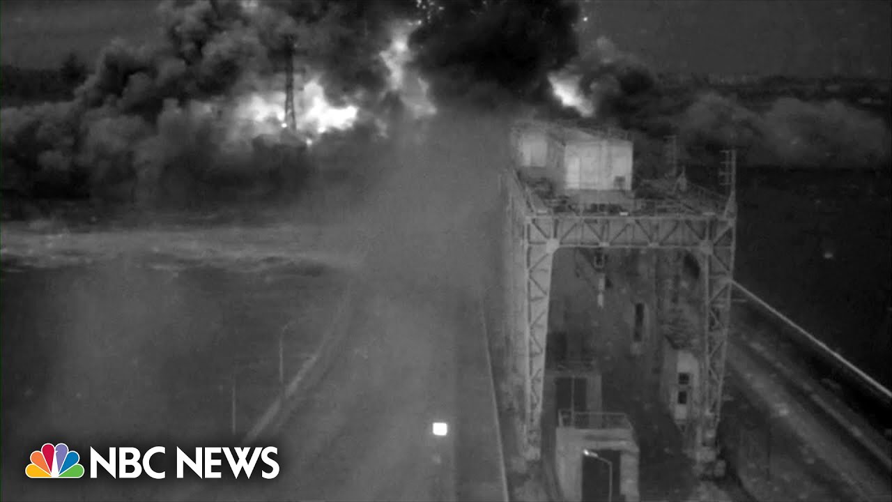 Surveillance video from November 2022 shows explosions at the Kakhovka dam