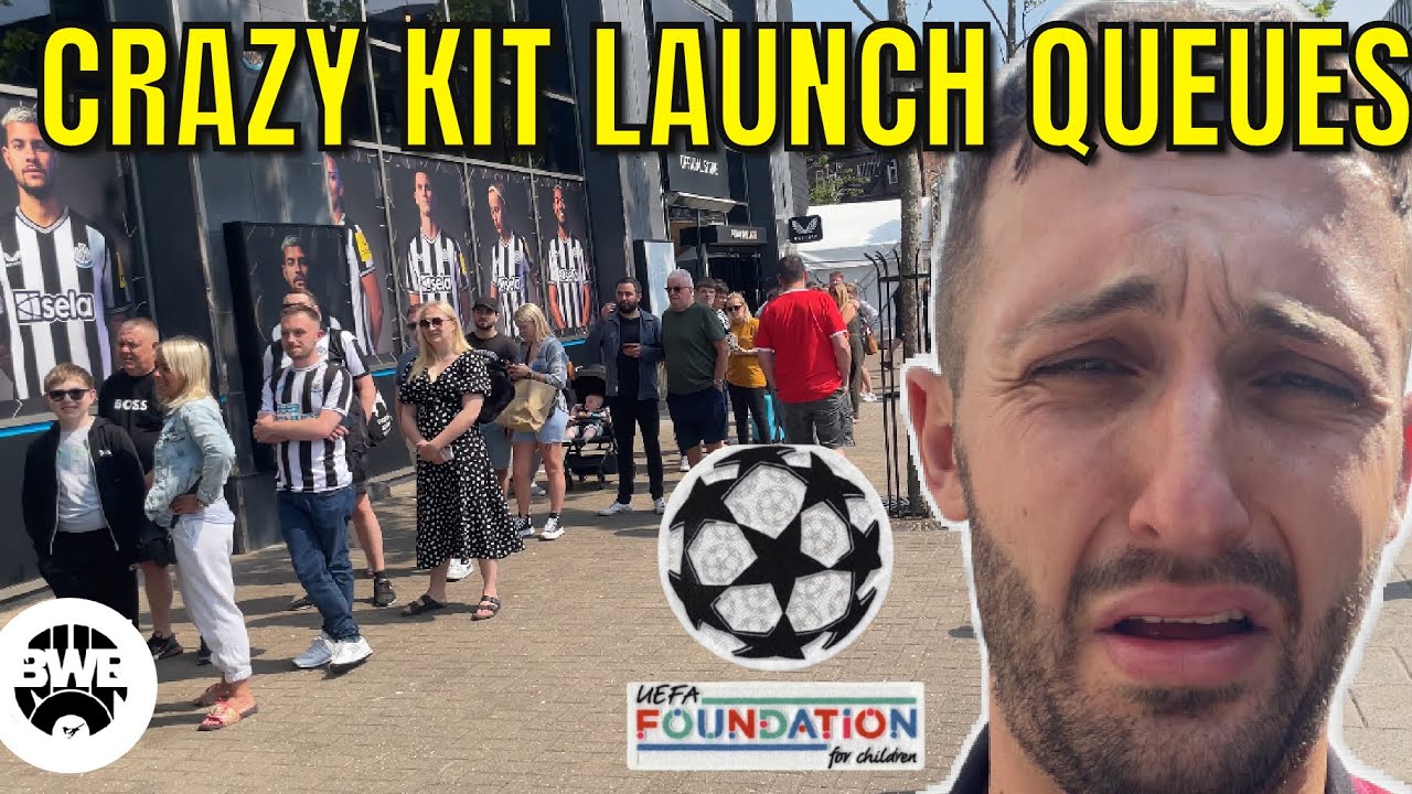 CRAZY FAN QUEUES for NUFC 2023/24 home kit launch + CHAMPIONS LEAGUE ...