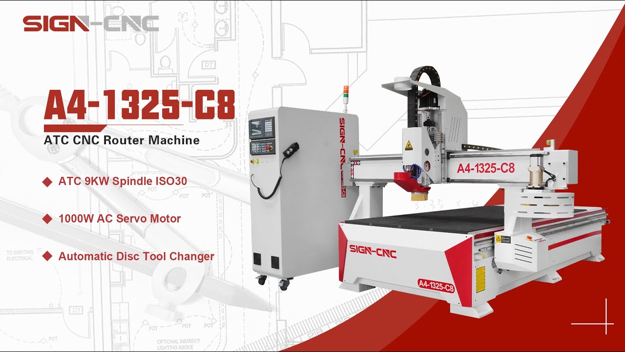 A4-1325-C8 ATC CNC 9KW Spindle ISO30 Automatic Disc Tool Changer Wood ATC CNC Router Machine