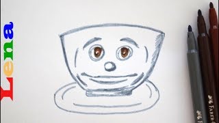 Tassimo Tasse zeichnen - How to draw a cup from Tassimo - как нарисовать кружку с лицом