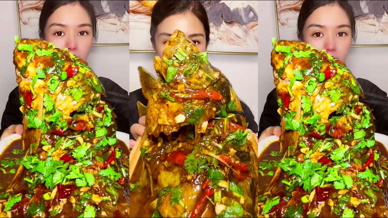 Chinese Food Mukbang: Enjoying Fish Head Curry with Spicy Seafood and ASMR Eating Sounds