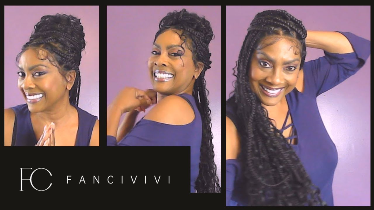 FANCIVIVI 36 Medium Knotless Box Braids with Curls Wig