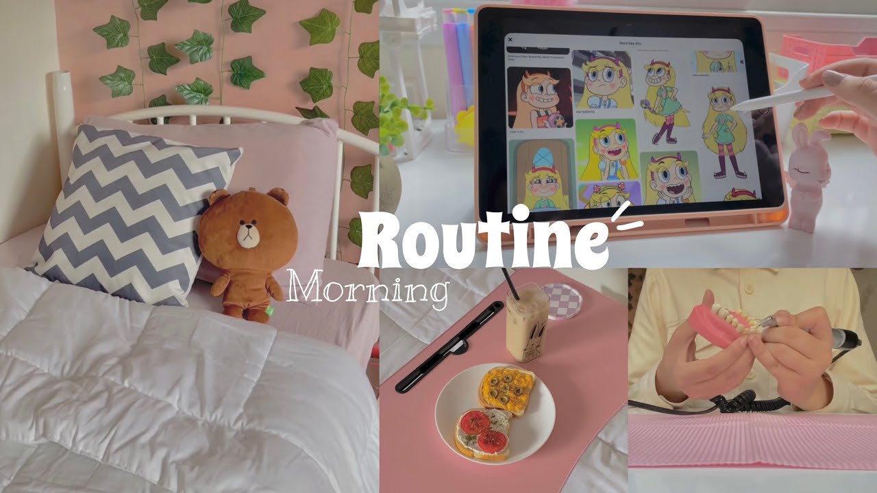 روتين صباحي منجز 🧸🌷 فطور ، ترتيب ، رسم ، واجب 8:00am Morning Routine