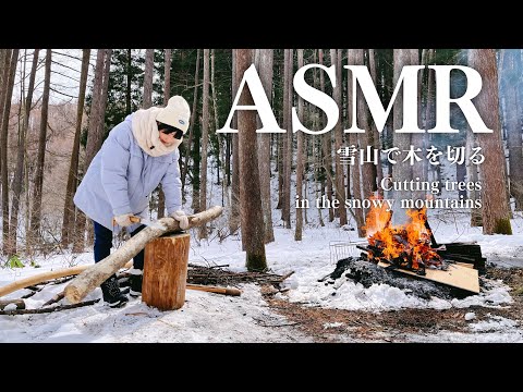 【ASMR】雪山でただ木を切る/Cutting trees in the snowy mountains #アウトドア #camp