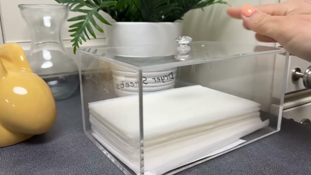 Acrylic Dryer Sheet Holder with Lid, Clear Laundry Sheets Container, Storage Box for Laundry Room Or