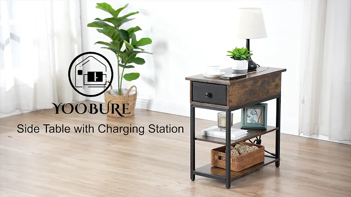 ⭐Yoobure End Table with Charging Station Narrow Sofa Side Table Flip Top Nightstand with Drawer⭐