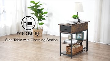 ⭐Yoobure End Table with Charging Station Narrow Sofa Side Table Flip Top Nightstand with Drawer⭐