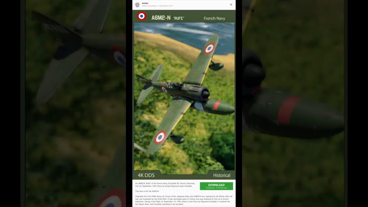 badsbe (War Thunder) ~ French Navy A6M2-N "Rufe Zero" Escadrille 8S (Cát Lái, Indochina, 1946)