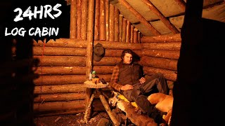 MY FIRST TIME sleeping in the LOG CABIN with my dog | bushcraft and wilderness project | hand tools