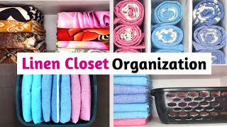 Linen Closet Organization | Bedsheets, Blankets, Towel and Curtains Storage Ideas | Simply Organized