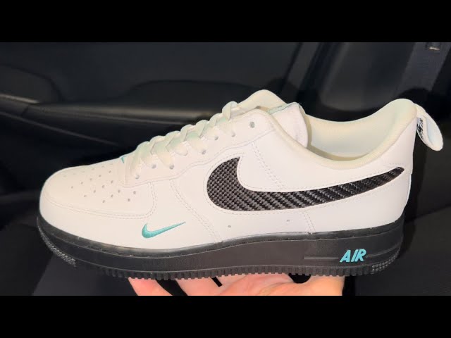Nike Air Force 1 Carbon Fiber White Black Teal Shoes 