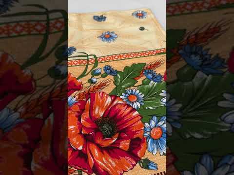 Рушник для кухні - 100% бавовна рогожка, розмір 46.5 * 59.5 малюнок - Маки з ромашками., видео 1