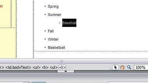 Create a Sublist in Dreamweaver CS3