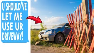 Karen CRASHES Her Car Into My Fence After I Complain About Her Parking In Front Of My Driveway!