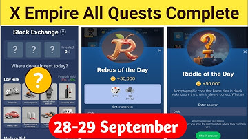 28-29 September All Quests Code X Empire | Riddle Of The Day | Rebus Of The Day