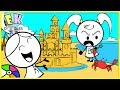 Kids Family Fun Day at the Beach building Sand Castles | EK doodles Animation