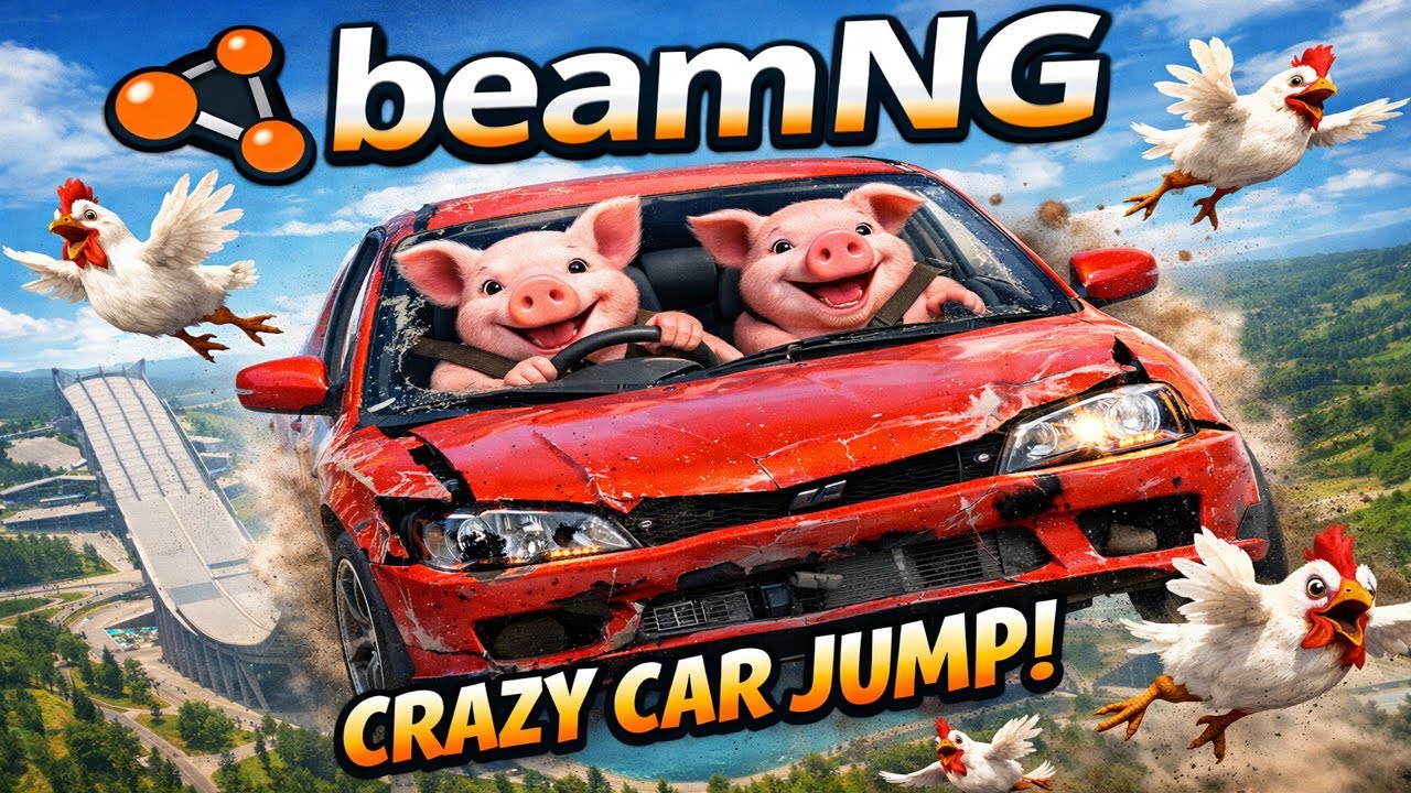 🐷 Car Jump Arena Madness – Watch Pigs Fly! | BeamNG.drive