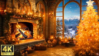 Christmas Atmosphere 4k  Fireplace, Piano, and Falling Snow ️