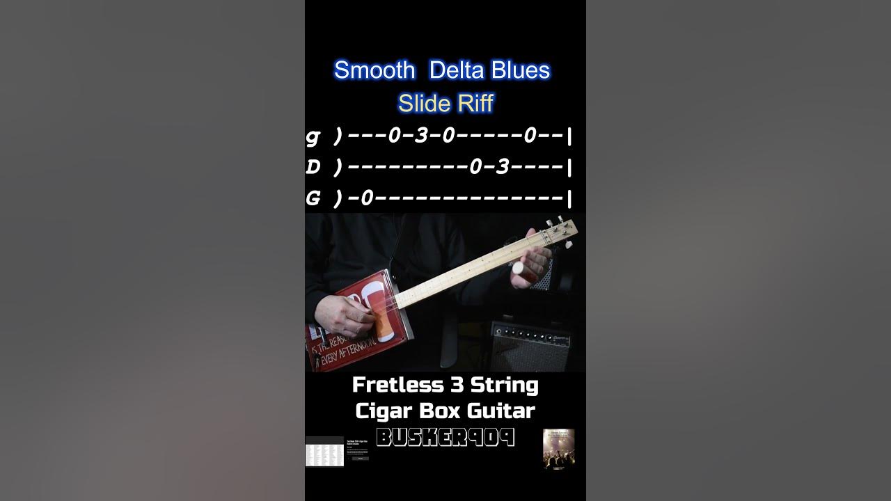 Smooth Delta Blues Riff Lesson, Fretless 3 String Cigar Box Guitar (Slide) Resonator License plate