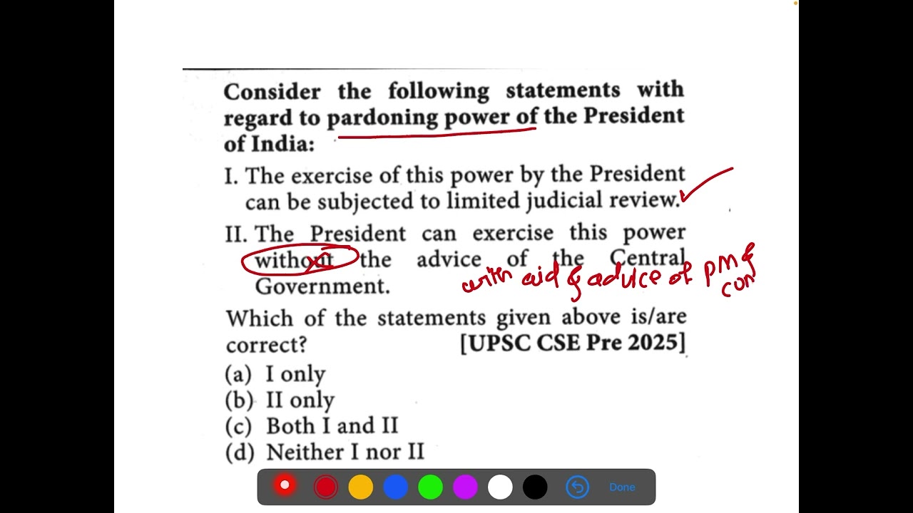 UPSC PYQ on pardoning power of president 