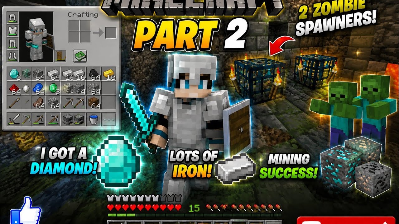 Minecraft Survival Series Part 2 | I Found 1 Diamond & 2 Zombie Spawners! 💎🧟