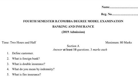 Fourth semester Banking And Insurance Previous year question papper || Calicut university