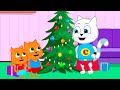 Familia de Gatos - Árbol De Navidad Dibujos Animados Para Niños