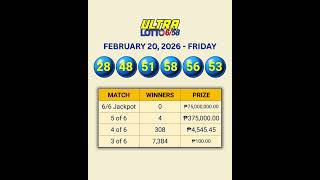 ULTRA LOTTO 6/58 RESULTS - 20FEBRUARY 2026 (FRIDAY) | Winning Prize Payouts  #lottoresult