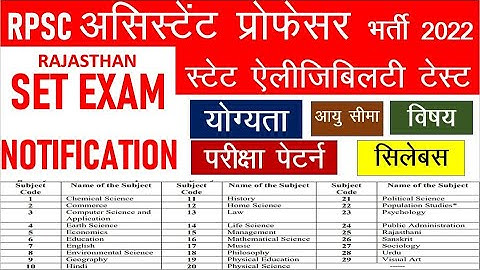 RPSC असिस्टेंट प्रोफेसर भर्ती 2022 !! SET EXAM - PATTERN - ELIGIBILITY - AGE LIMIT - SUBJECTS - SYLL