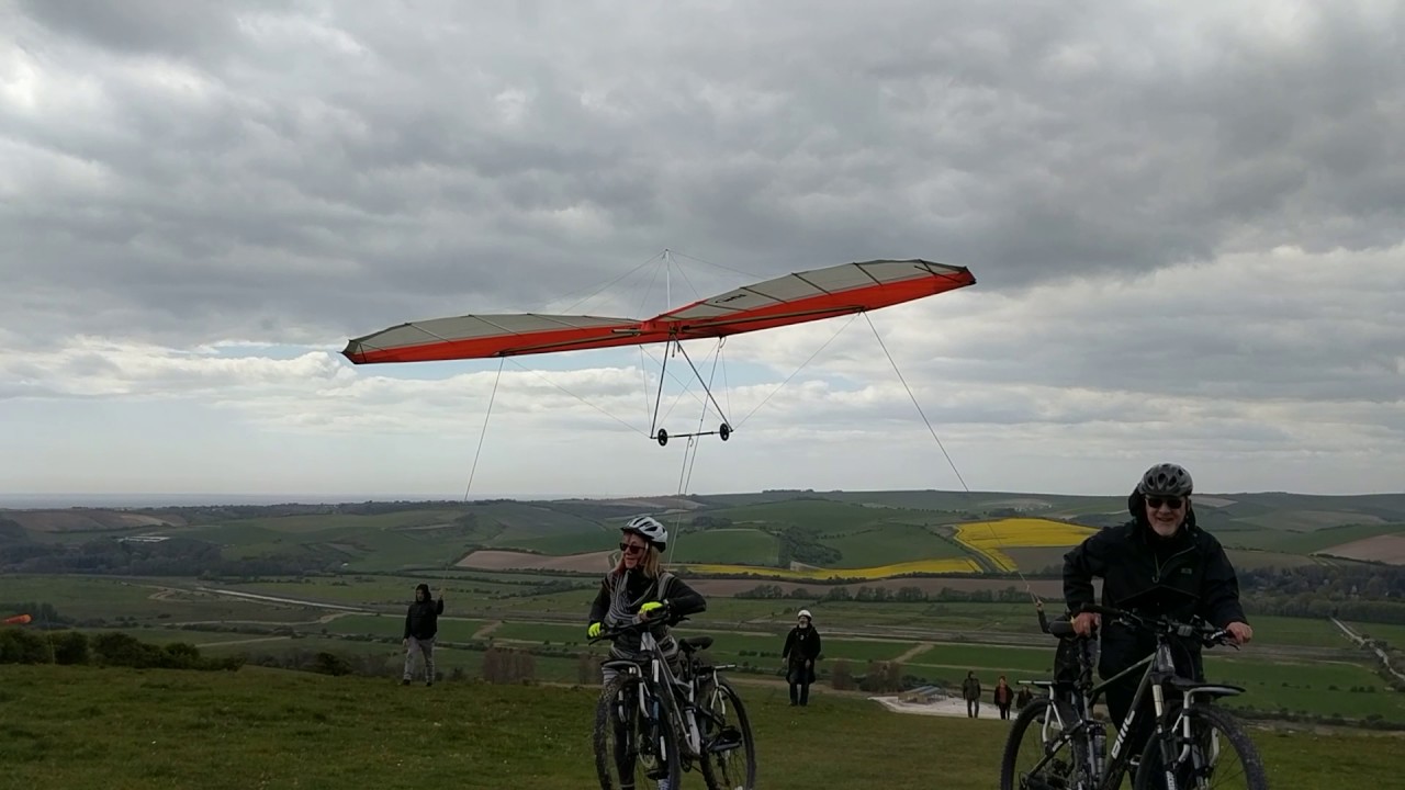 South Downs Hang Gliding - flying the glider back up the hill on tethers