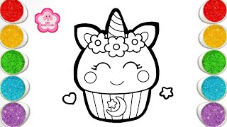 Kawaii Unicorn Cupcake easy and beautiful drawing with colors