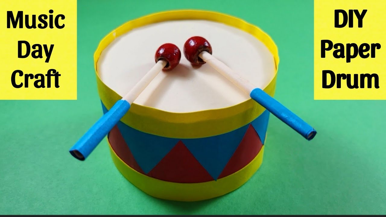 Easy Paper Drum - Music Day Craft || Musical Instrument making with ...