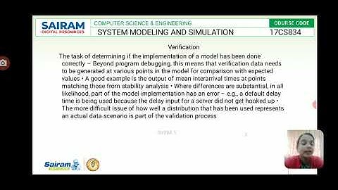 Lecturevideo _17CS834 _SMS _Module 5_ Verification of simulation models _SHOBA V