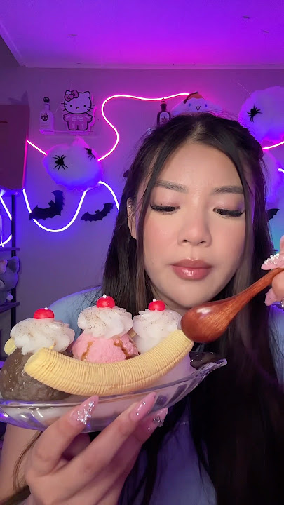 POV: You watch me eat a banana split ice cream sundae 🍨 #asmr #shorts