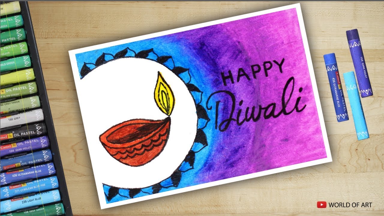 Diwali Diya Drawing with Oil Pastel | Happy Diwali drawing easy ...