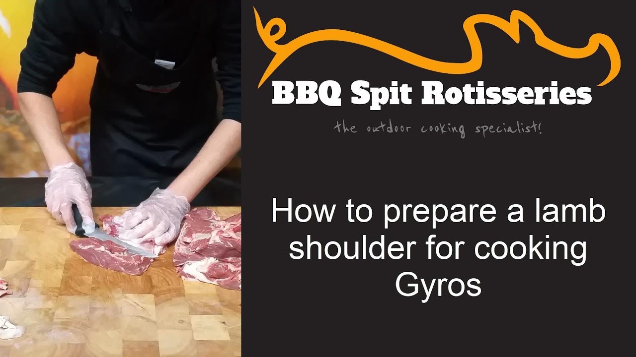 Preparing a lamb shoulder for cooking Gyros